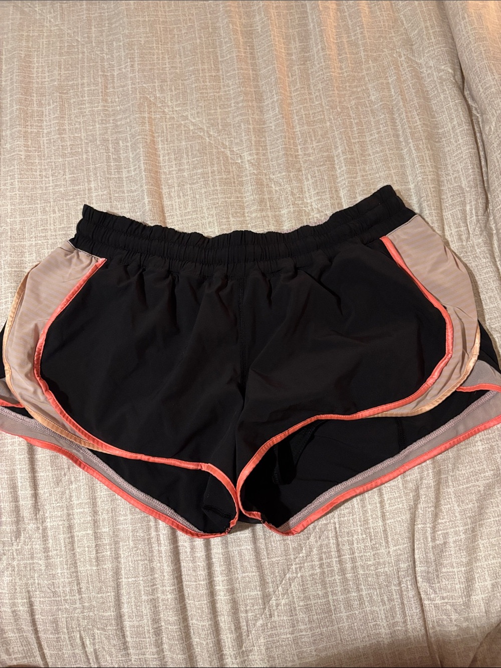 lululemon athletica vintage Black Shorts with Coral Trim and Beige Panels